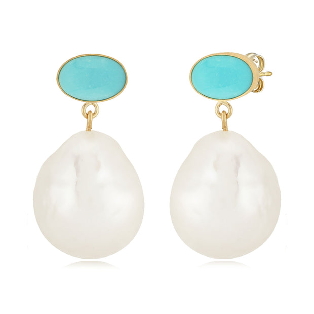 Turquoise & Pearl Drop Earring