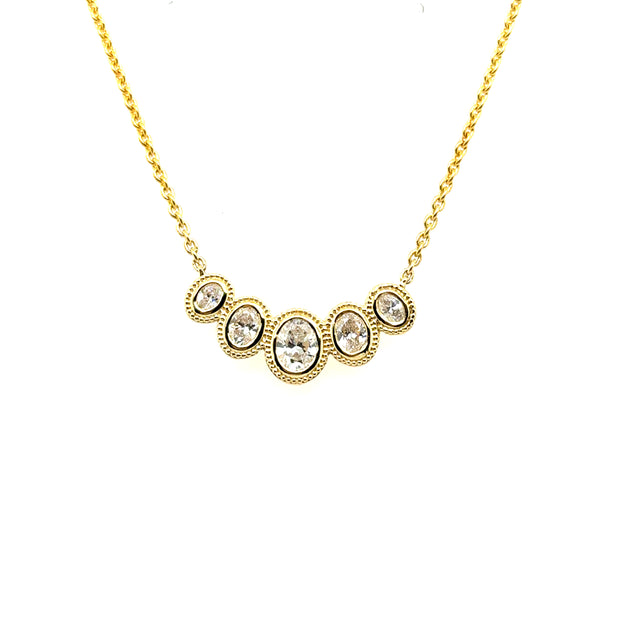 Oval Diamond Curved Bar Necklace