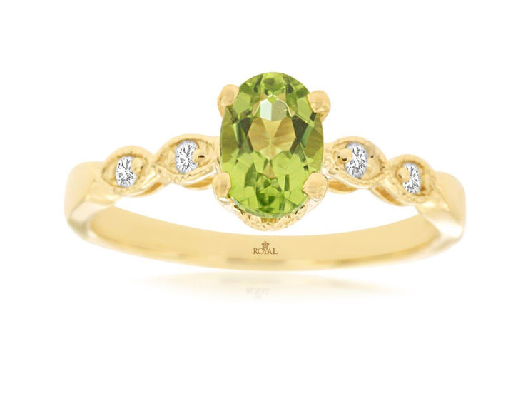 14k yellow gold peridot and diamond ring