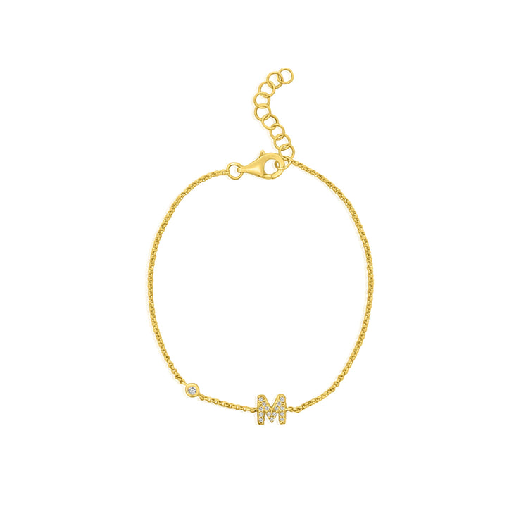 14k yellow gold and diamond "M" bracelet