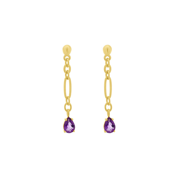 14k yellow gold pear shaped amethyst dangle