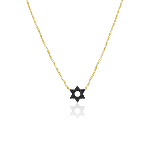 14k yellow gold small black diamond Star of David necklace