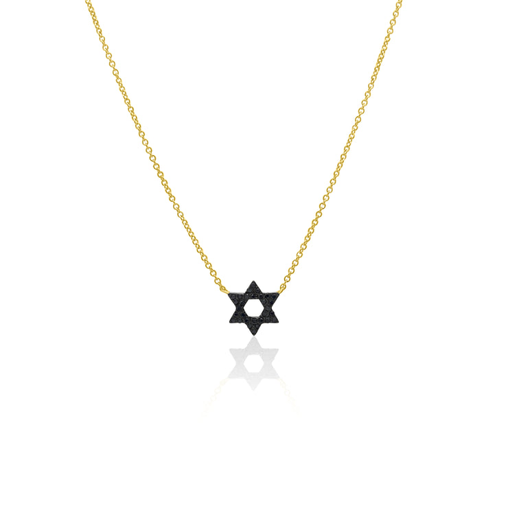 14k yellow gold small black diamond Star of David necklace