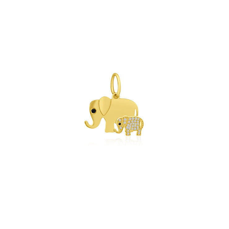 14k yellow gold parent/child elephant pendant