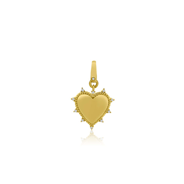 14k yellow gold diamond accent matte finish heart with lobster claw