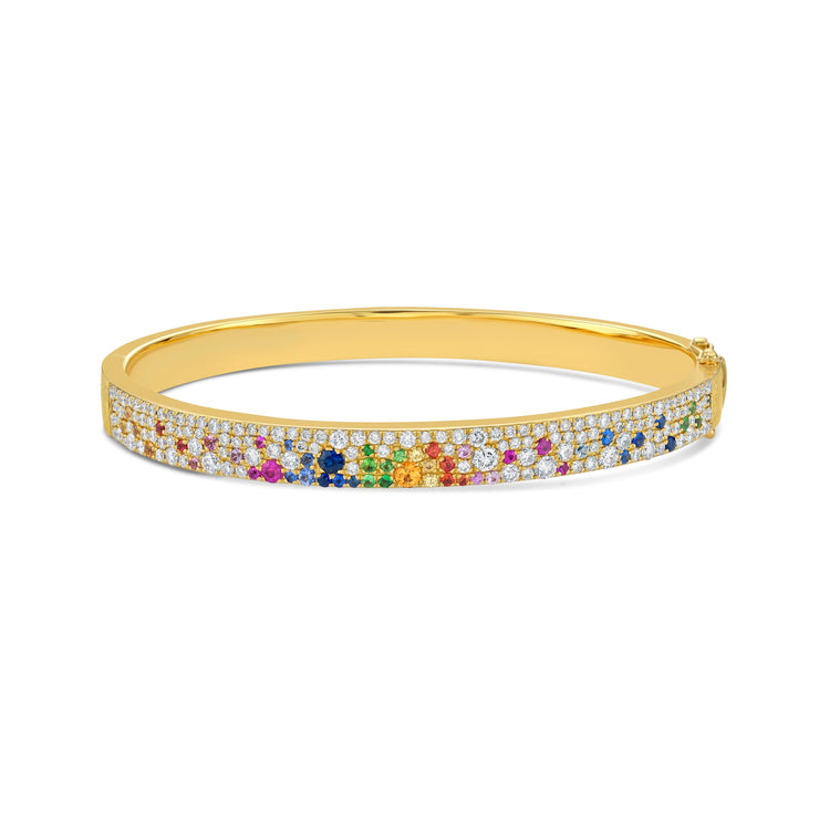 14k yellow gold diamond and colored stone bangle