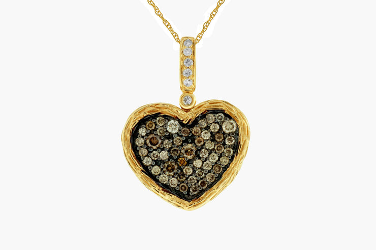 14k yellow gold heart shaped chocolate diamond necklace