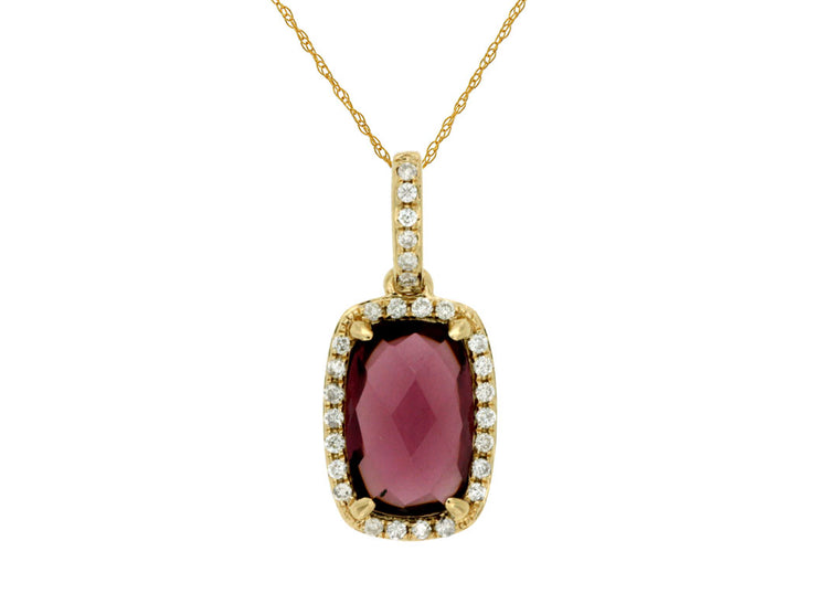 14k yellow gold rhodalite garnet and diamond necklace