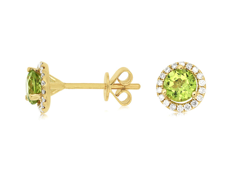 14k yellow gold peridot and diamond bezel post earrings