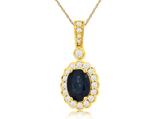 Diamond Halo Oval Sapphire Necklace