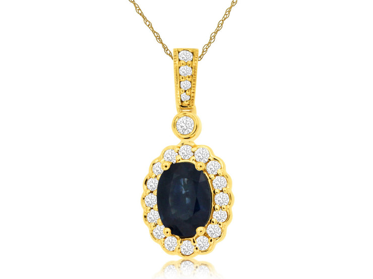 Diamond Halo Oval Sapphire Necklace