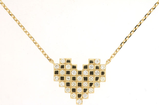 Textured Gold & Diamond Heart Necklace