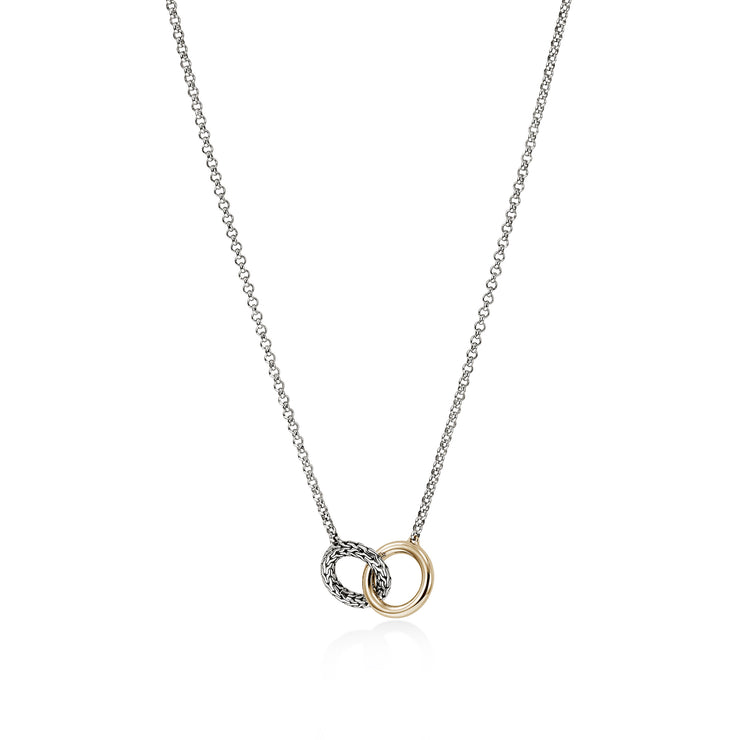 John Hardy Essential collection sterling silver and 14k yellow gold double ring necklace