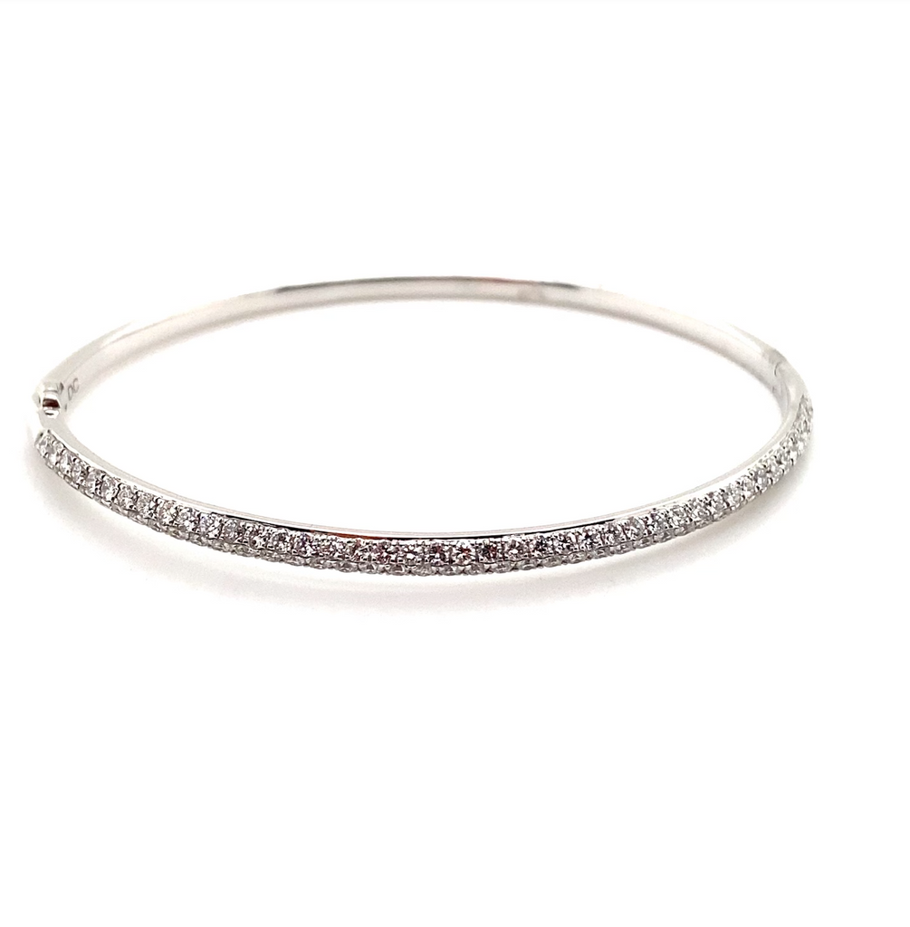 14K White Gold Flush Set Hinged Diamond Bangle Bracelet