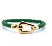 Green Leather Stirrup Clasp Bracelet
