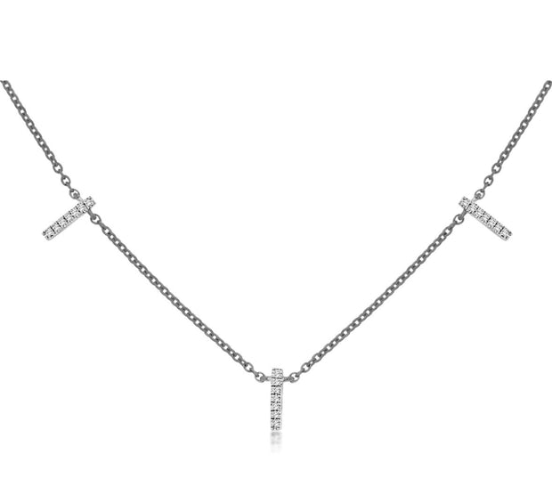 14k white gold diamond stick stations necklace