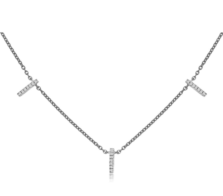 14k white gold diamond stick stations necklace