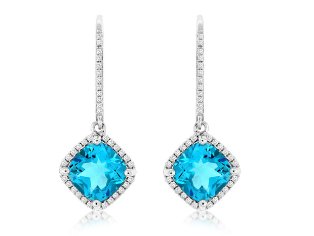 Blue Topaz & Diamond Dangle Earrings