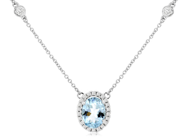 Diamond Station Aquamarine Necklace
