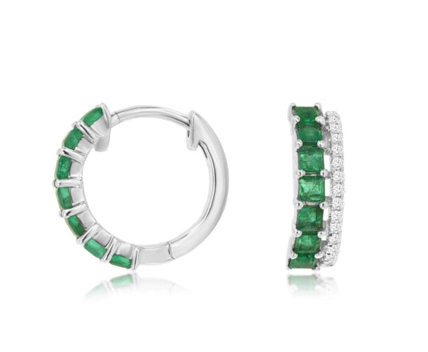 14k white gold emerald and diamond hinged hoop