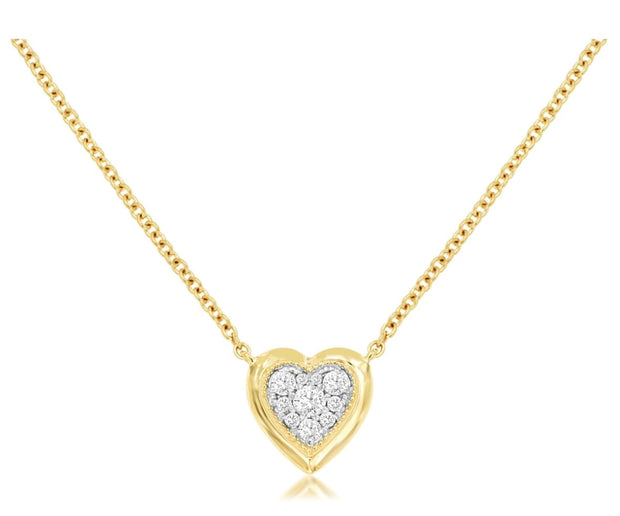 14k yellow gold heart bezel diamond center necklace