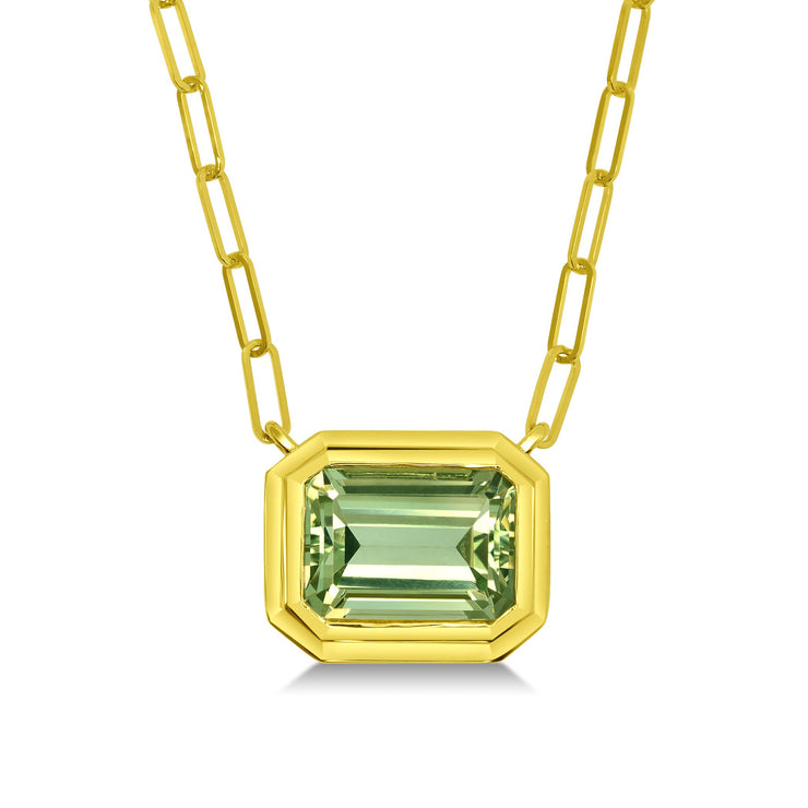 Heavy Bezel Set Green Quartz Necklace