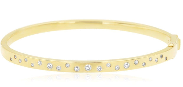 14k yellow gold flush set diamond hinged bangle