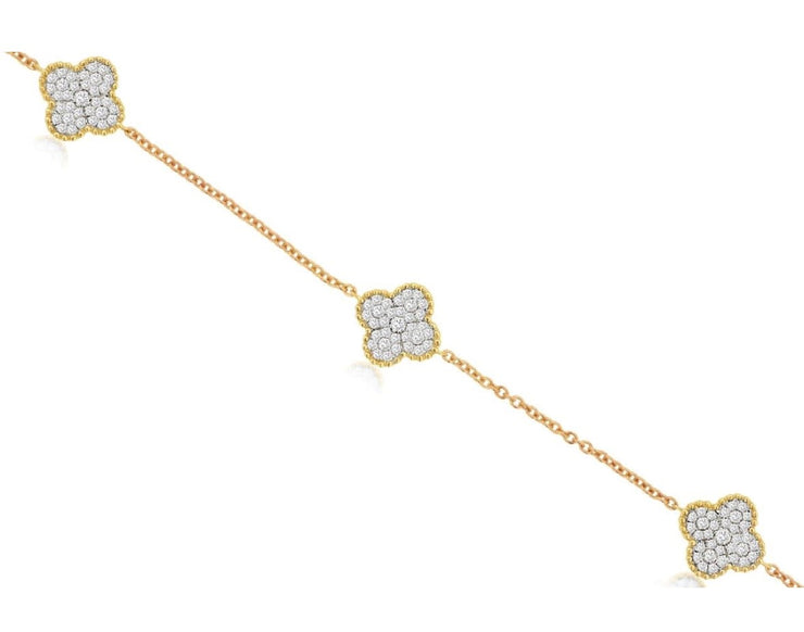 14k yellow gold 3 station quatrefoil diamond accents  bracelet