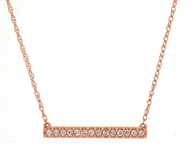 14k rose gold diamond bar 18" necklace