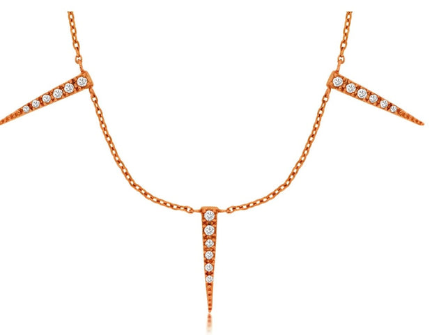 14k rose gold 5 diamond spikes 16" necklace