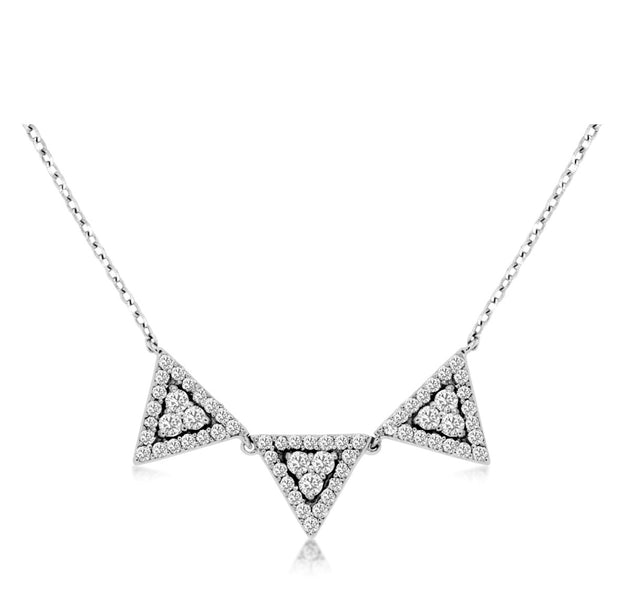 14k white gold 3 diamond triangles 18" necklace