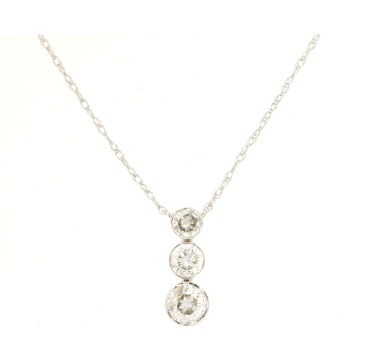 14k white gold 3 diamond necklace