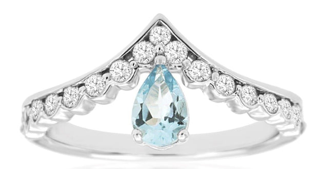 14k white gold pear shaped aquamarine and pointed mounting with diamonds